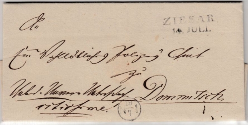 Preussen - Zieser (1832), L2 a. "Citissime"-Dienstbrief n. Dommitsch