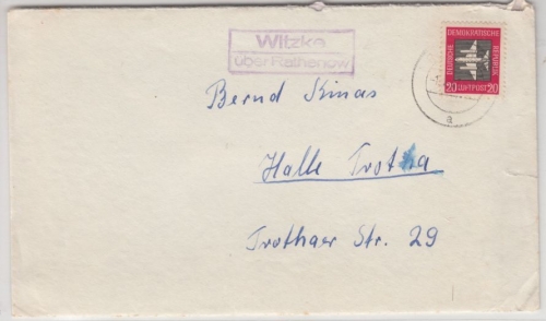 DDR - Witzke ü. Rathenow, Landpost-Ra2 a. Brief n. halle 1963
