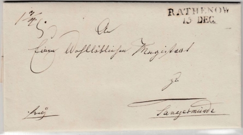 Preussen - Rathenow, L2 a. Dienstbrief n. Tangermünde, mit Inhalt 1826