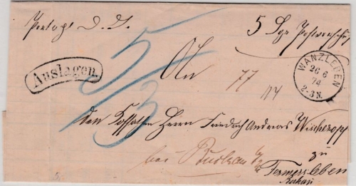 DR - Wanzleben 1874, K1 a. Auslagenbrief n. Fermersleben, ohne Inhalt
