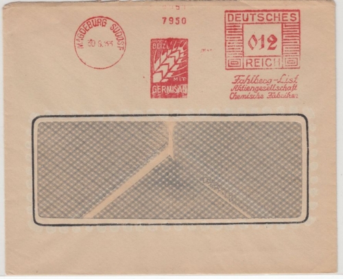 DR - Magdeburg-Südost 1933, 12 Pfg. AFS "Fahlberg-List", Brief ohne Inhalt