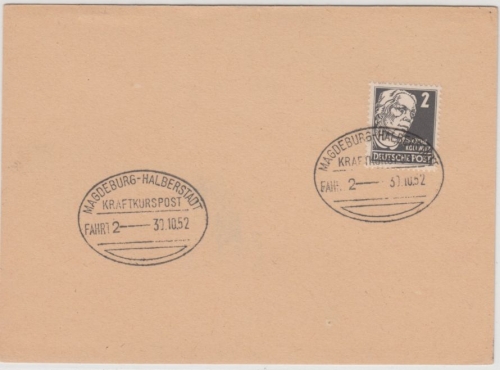 DDR - Magdeburg - Halberstadt Kraftkurspost Fahrt 2, Blankoabschläge/Karte 1952