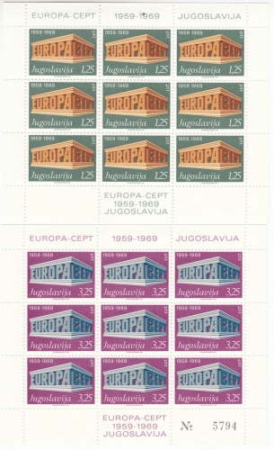 Jugoslawien - Europa/Cept 1969, 1. Auflage, 2 postfr. Kleinbögen, MNH