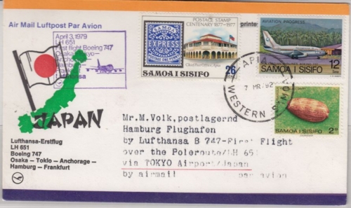 Samoa i Sisifo - Lupo-Brief/1st-Flight Apia 1979 Zuleitung zum 1st-Flug Osaka -