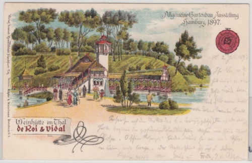 Hamburg - Allgem. Gartenbau-Ausstellung 1897 (Weinhütte i. Thal), Farb-AK + SST