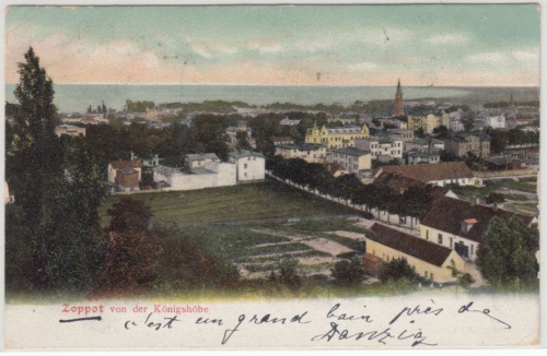 Pommern - Zoppot v.d. Königshöhe, Farb-AK, gelaufen innerh. d. Schweiz 1907