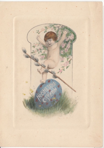 Ostern - "Fröhliche Ostern", Druck handkoloriert, ca. 1880/1900