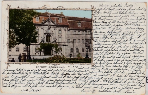 Thüringen - Erfurt Regierung, farb. AK, gelaufen 1902