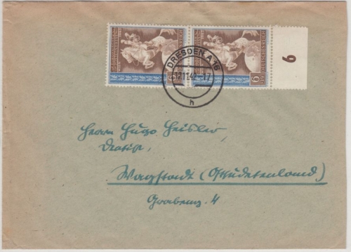 DR - 6 Pfg. Postkongress, Paar a. Brief Dresden - Wagstadt 1942