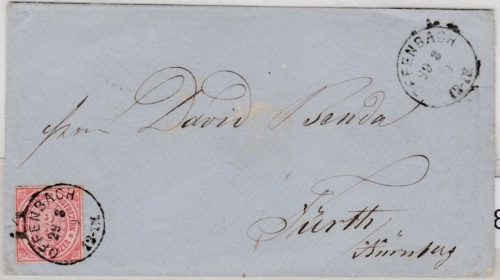 NDP/Bayern - 3 Kr. dst., Brief K1 Offenbach - Fürth 1869, ohne Inhalt