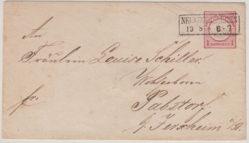 DR - Neuwegersleben (1872), Ra2 a. 1 Gr. Brustschild GA-Umschlag n. Pabstorf