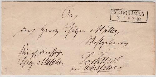 Preussen - Weferlingen (1867), Ra2 a. Dienstbrief n. Lochstedt, Wendebrief