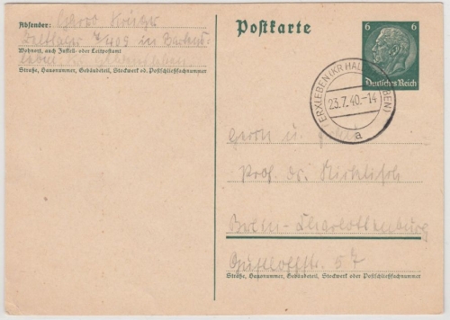 DR - Erxleben (Kr. Haldensleben) 1940, Tagesstpl. a. GA-Karte (Zeltlager !) n.