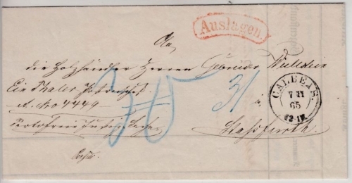 Preussen - Calbe a.S. 1865, K2 a. Auslagen-Dienstbrief n. Staßfurt, mit Inhalt