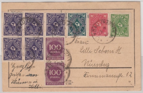 DR-Infla - Lindau (Harz), 1923, kl. K1 a. Karte n. Nürnberg