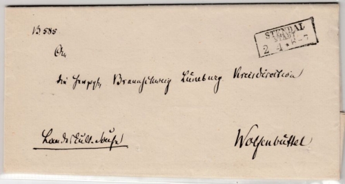 Preussen/Hannover - Stendal Stadt (1858), Ra2 a. Dienstbrief n. Wolfenbüttel