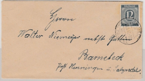 All.Bes. - Badel ü. Salzwedel 1947, Poststelle I, Brief n. Barnbeck, ohne Inhalt