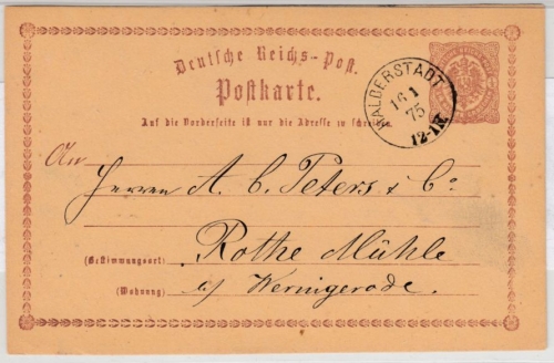 DR - Halberstadt 16.1.75, kl. K1 a. 1/2 Gr. Brustschild GA-Karte n. Rothe Mühle
