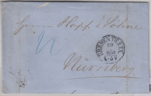 Bremen/Bayern - Thurn&Taxis PA Bremen - Nürnberg 1859, 12 Kr. Portobrief