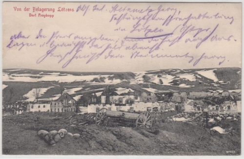 Ostpreussen - Przykopp, zerstörtes Dorf, sw-AK, gelaufen 1917