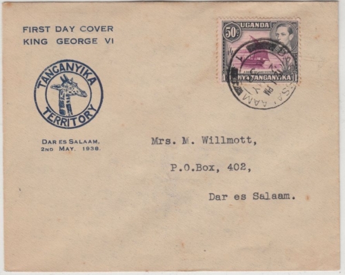 Ostafrik. Gemeinschaft - 50 C. Segelboot, Brief/FDC Dar Es Salam 2.5.1938
