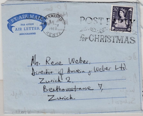 Ostafrik. Gemeinschaft - 50 C. Zebra, Aerogramme i.d. SCHWEIZ, Nakuru - Zürich