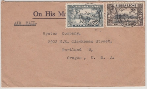 Sierra Leone - 2 Sh + 6 P. George/Landschaften, Lupo-Brief n. USA, New England -