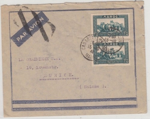 Marokko - 2x1,75 Fr. Quarazante, Brief i.d. SCHWEIZ, Casablanca - Zürich 1941