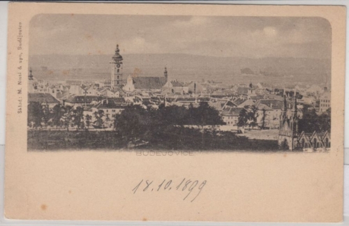Tschechien - Budejovice/Budweis, sw-Gesamtansicht, gelaufen 1899