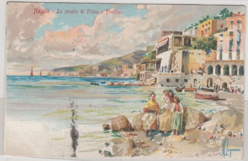 Italien - Napoli, Lo scoglio di Frisio a Posillipo, farb. Künstlerkarte, 1908