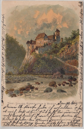 Italien - Tirol, Schloss Runkelstein b. Bozen, farb. Künstler-AK, gelaufen 1901