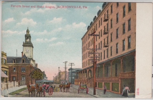 USA - Jacksonville FL, Forsyth Street + Hotel Aragon, Farb-AK, ungelaufen (1900)