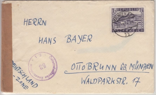 Österreich - 1 S. Landschaften, Zensurbrief Wien - Ottobrunn 1948, mit Inhalt