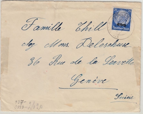 Dt.Bes.Elsaß - 25 Pfg. Hindenburg/Überdruck Zensurbrief i.d. SCHWEIZ Strassburg-