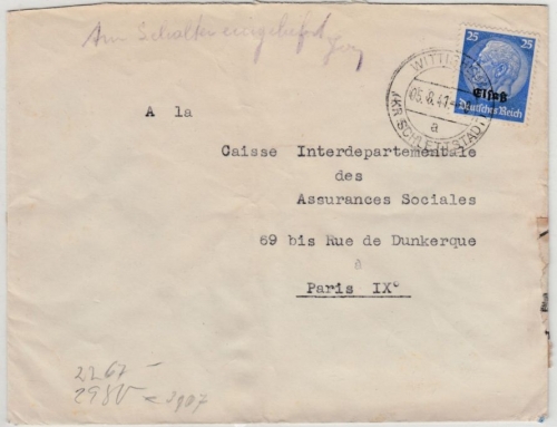 Dt.Bes.Elsaß - 25 Pfg. Hindenburg/Überdruck, Zensurbrief n. FRANKREICH 1941