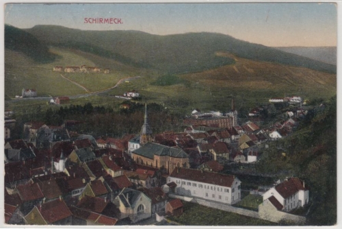 Elsass - Schirmeck, farb. Gesamtansicht, gelaufen/Feldpost 1914