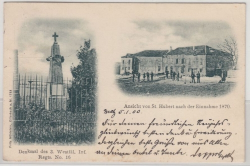 Elsass - St. Hubert, Denkmal d. 3. Westf.Inf.Rgt.No.16, sw-Mehrbild-AK, 1900