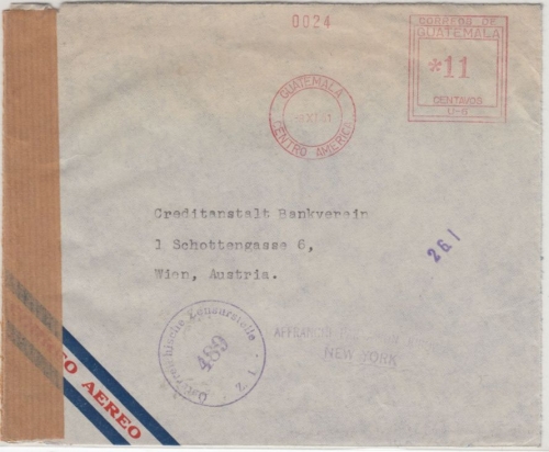 Guatemala - 11 Ctv. PFS, Lupo-Zensurbrief n. ÖSTERREICH, Guatemala - Wien 1951