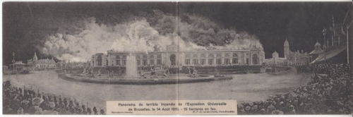 Belgien - Brüssel, Weltausstellung 14.8.1910, Brandkatastrophe, sw-Klapp-AK