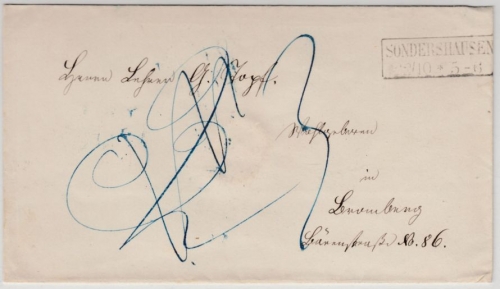 Preussen - Sondershausen (ca. 1860), mehrfach umtaxierter Brief n. Bromberg