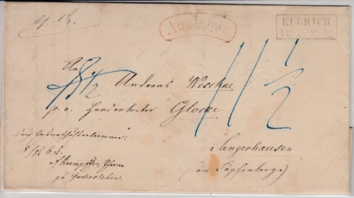 Preussen - Ellrich (1862), Auslagenbrief v. Gadersleben n. Sangerhausen