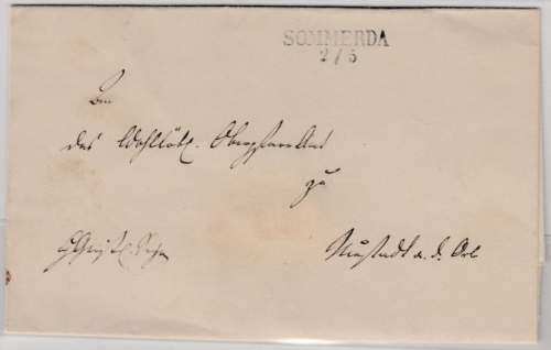 Preussen - Sommerda (1848), L2 a. Dienstbrief n. Neustadt a.d. Orla