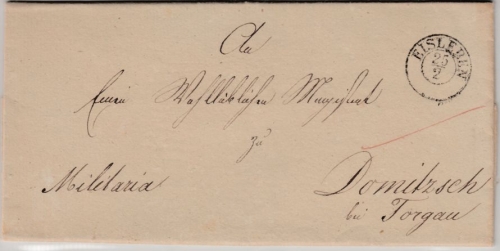 Preussen - Eisleben (1840), K2 a. Militaria-Dienstbrief n. Domitzsch b. Torgau