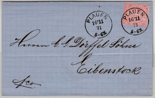 NDP - Plauen 16.11.71, K1 a. Brief n. Eibenstock, Reichspostvorläufer