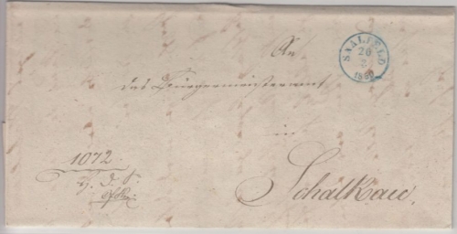 Thurn & Taxis - Saalfeld 1850, kl. blauer K1 a. Dienstbrief n. Schalkau