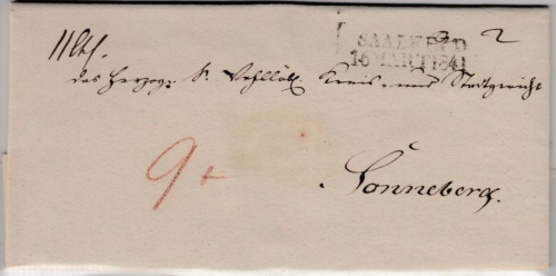 Thurn & Taxis - Saalfeld 1841, L2 a. 9 Kr. Portobrief n. Sonneburg, mit Inhalt