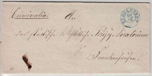 Thurn & Taxis - Rudolstadt (ca. 1840), blauer K2 a. "Criminalia"-Dienstbrief n.