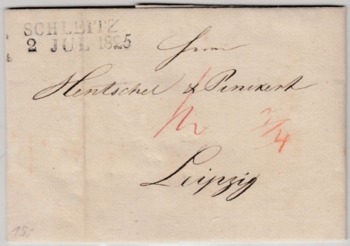 Thurn & Taxis - Schleitz 1825, L2 a. Portobrief n. Leipzig, mit Inhalt