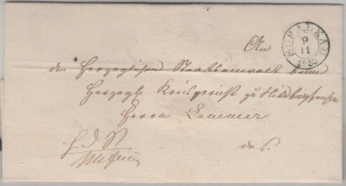 Thurn & Taxis - Schalkau (1853), K2 a. Dienstbrief n. Hildburghausen, Wendebrief