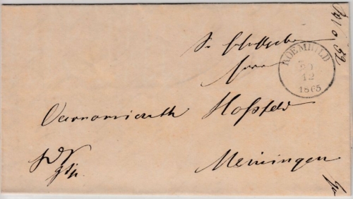 Thurn & Taxis - Roemhild 1865, K1 a. Dienstbrief n. Meiningen, mit Inhalt